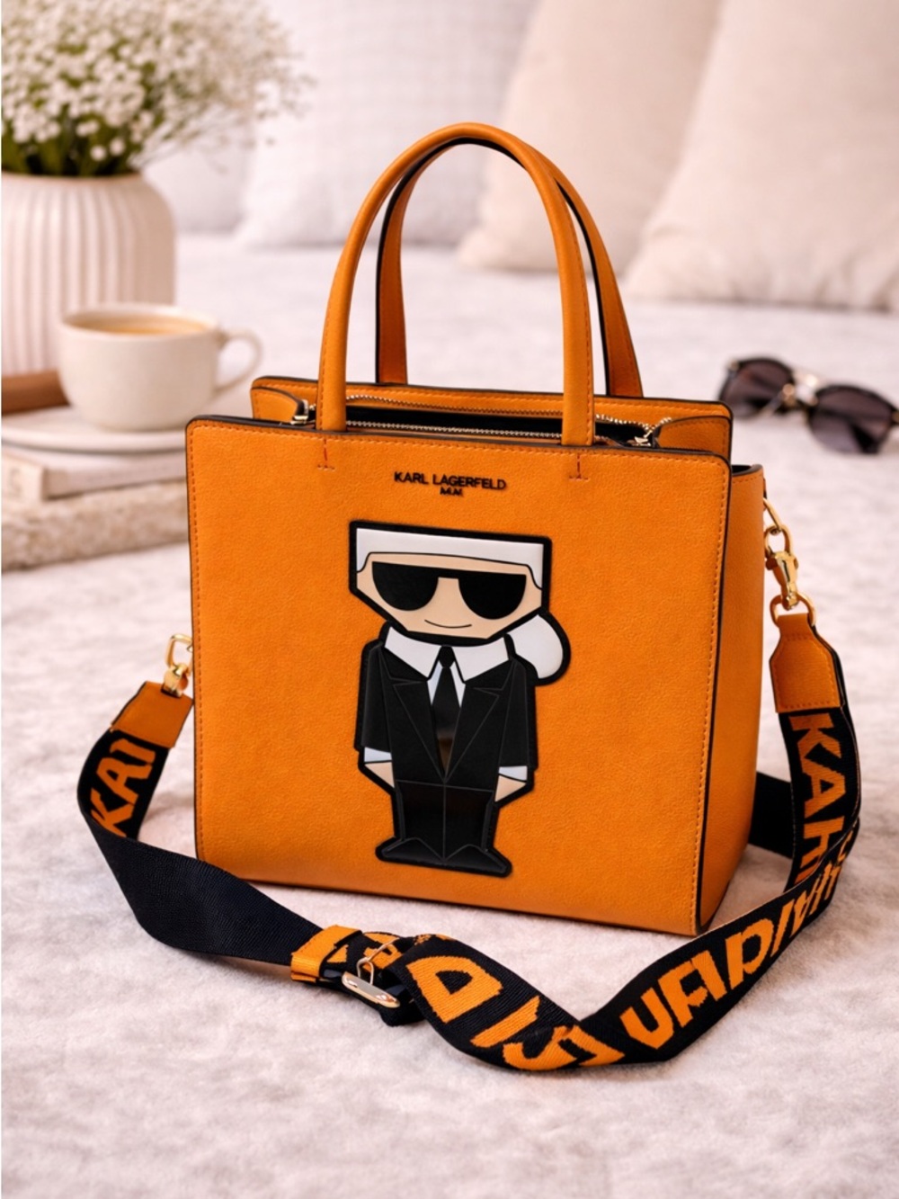 Karl Lagerfeld Orange Tote crossbody NWT Statement shoulder bag